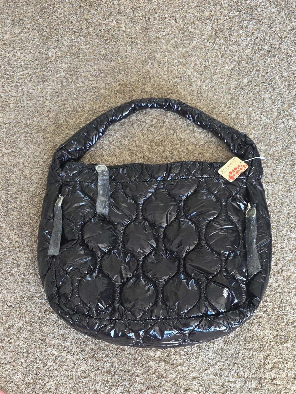 Free People Black Patent Quilted Shoulder Carryall Bag